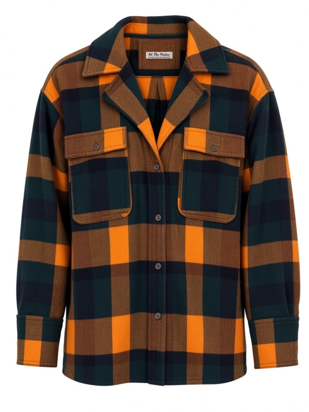 We The Free Over Sized Orange, Green & Black Plaid